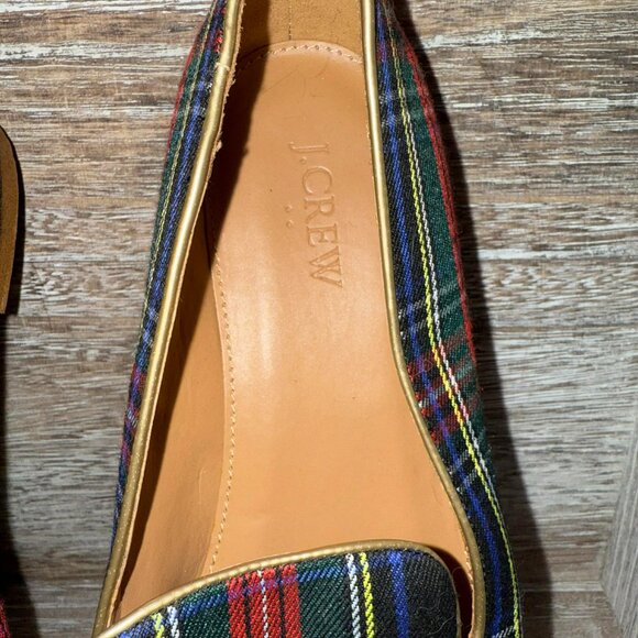 J. Crew Stewart Tartan Plaid Holiday Smoking Slippers Slip On Flat Loafers - Picture 4 of 5